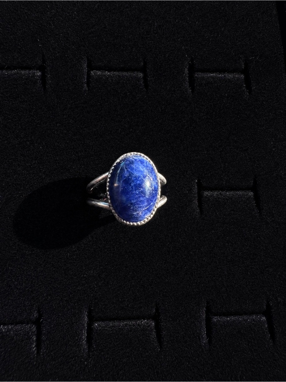Sterling Silver Lapis Lazuli Ring | Oval Blue Gemstone Statement Ring size 5